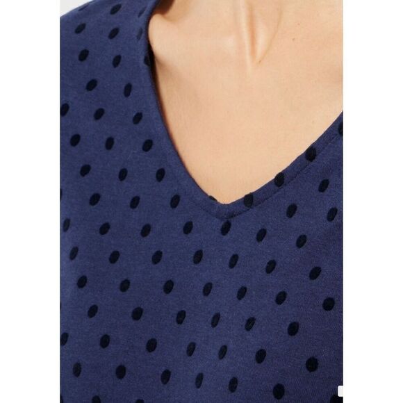 GREAT CONDITION WOMEN Flocked Polka Dot Top BLOUSE navy blue CHICO SZ 2 (medium) - Picture 4 of 9